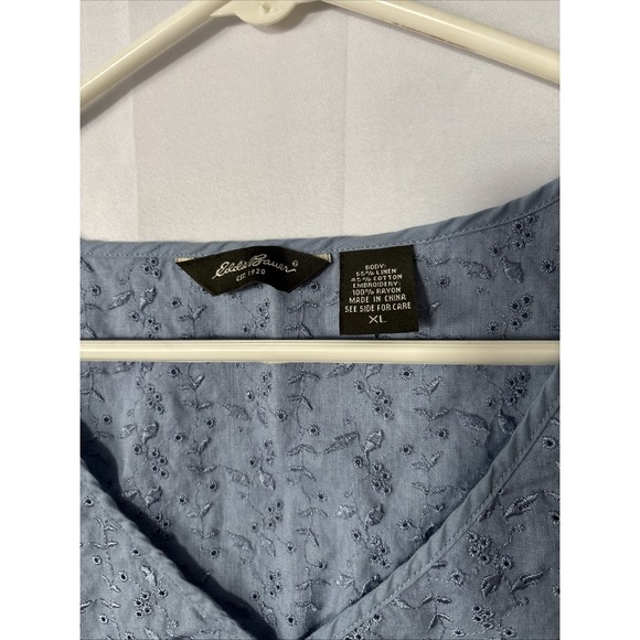 Eddie Bauer Sleeveless Lace Top Blue Linen/Cotton Blend EUC - Picture 2 of 7